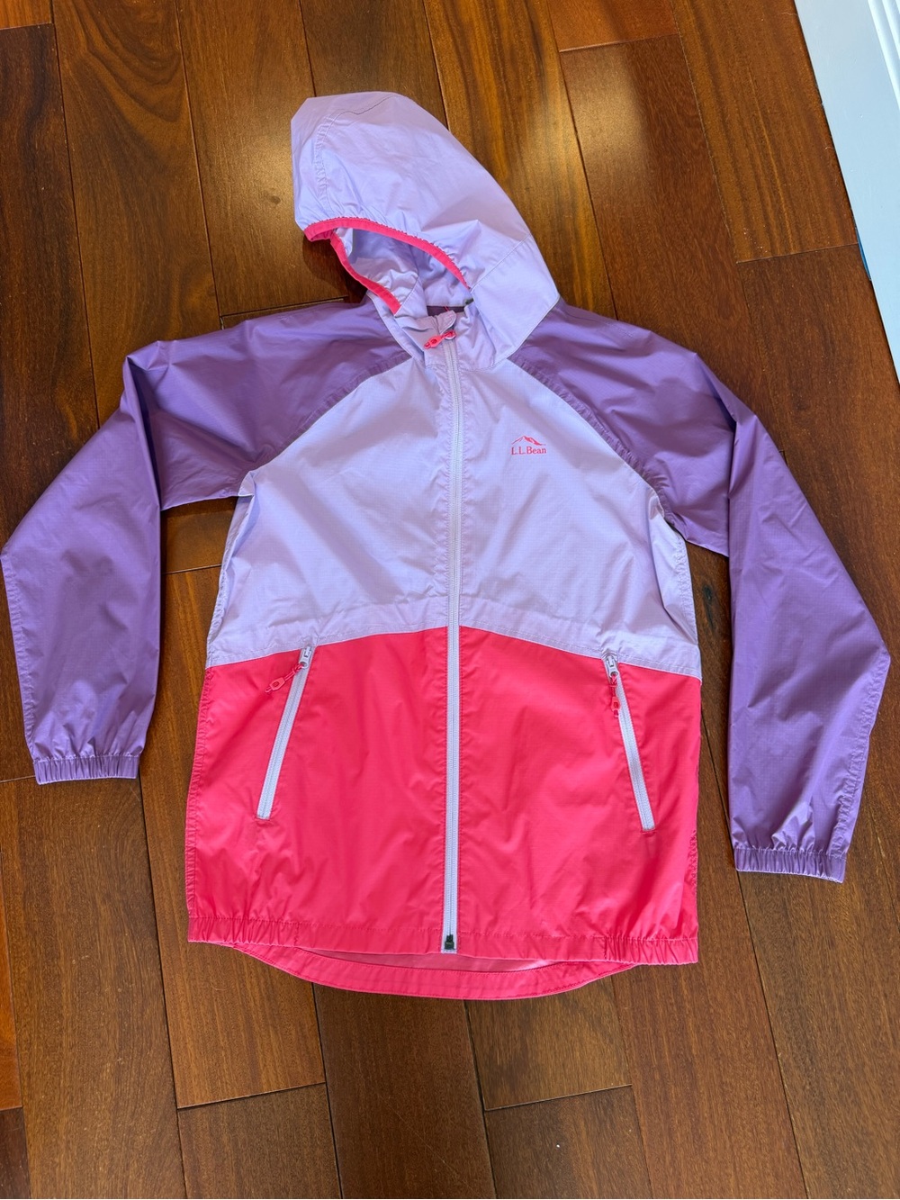 L.L. Bean Girls' Pink, Purple & Coral Colorblock Rain Jacket